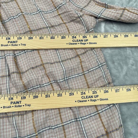 Free People Top Women XS Break My Stripe Plaid Oversized Pale Pink Gold Metallic - Picture 7 of 16